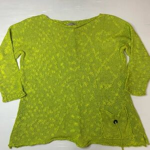 Georgina Estefania Dallas Lime Green Loose Weave Sweater Linen Cotton Blend SZ S